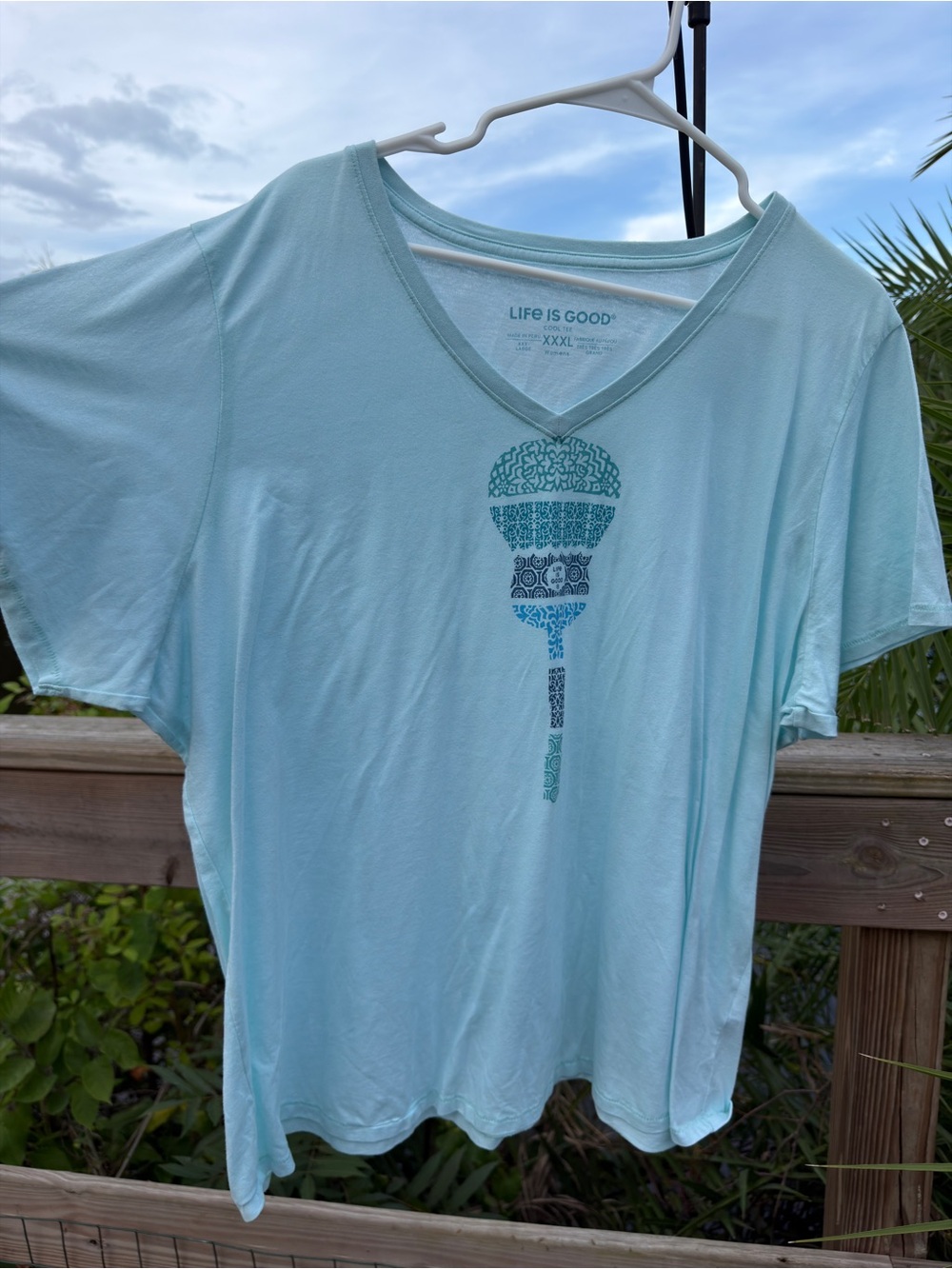Life Is Good Women's Mint Blue V-Neck Graphic Tee